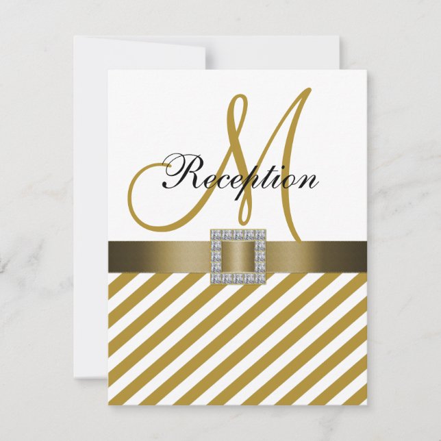 Gold Stripes Ribbon Wedding Reception Invitation (Front)