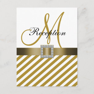 Gold Stripes Ribbon Wedding Reception Invitation