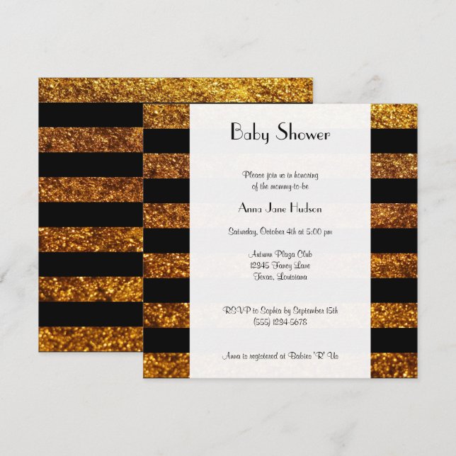 Gold Stripes, Striped Pattern, Lines, Baby Shower Invitation (Front/Back)