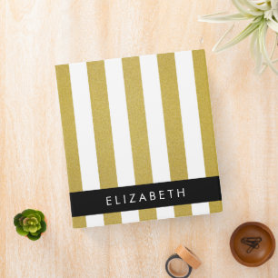 Gold Stripes, Striped Pattern, Lines, Your Name Binder