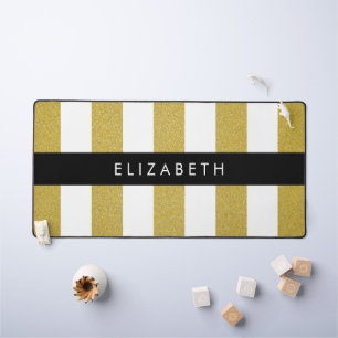 Gold Stripes, Striped Pattern, Lines, Your Name Desk Mat