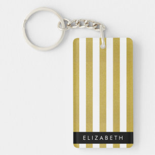 Gold Stripes, Striped Pattern, Lines, Your Name Keychain