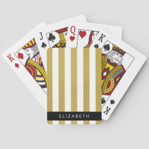 Gold Stripes, Striped Pattern, Lines, Your Name Playing Cards