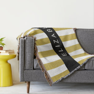 Gold Stripes, Striped Pattern, Lines, Your Name Throw Blanket