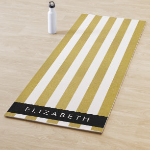 Gold Stripes, Striped Pattern, Lines, Your Name Yoga Mat