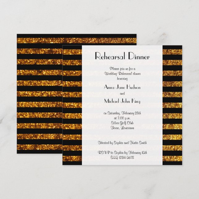 Gold Stripes, Striped Pattern, Rehearsal Dinner Invitation (Front/Back)