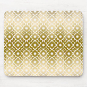 Gold Stripes & White Quatrefoil Geometric Mouse Pad