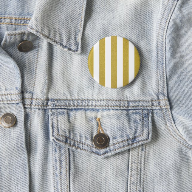 Gold Stripes, White Stripes, Striped Pattern 2 Inch Round Button (In Situ)