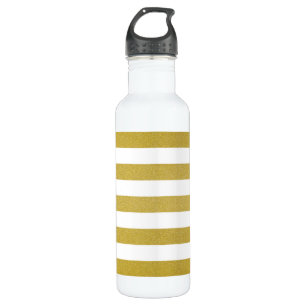 Gold Stripes, White Stripes, Striped Pattern 710 Ml Water Bottle