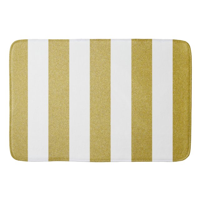 Gold Stripes, White Stripes, Striped Pattern Bath Mat (Front)