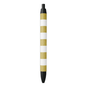 Gold Stripes, White Stripes, Striped Pattern Black Ink Pen
