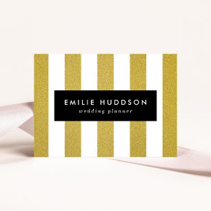 Gold Stripes, White Stripes, Striped Pattern Business Card