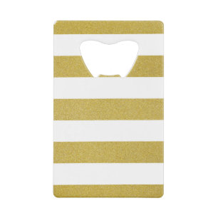 Gold Stripes, White Stripes, Striped Pattern Credit Card Bottle Opener