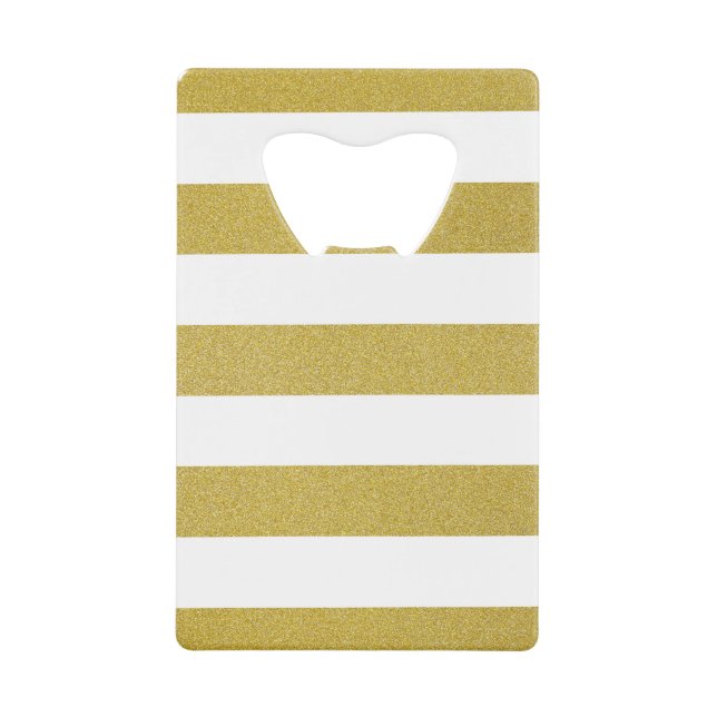 Gold Stripes, White Stripes, Striped Pattern Credit Card Bottle Opener (Front)
