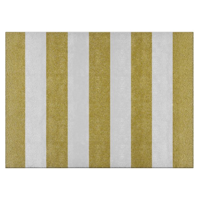 Gold Stripes, White Stripes, Striped Pattern Cutting Board (Front)