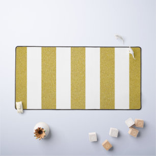 Gold Stripes, White Stripes, Striped Pattern Desk Mat