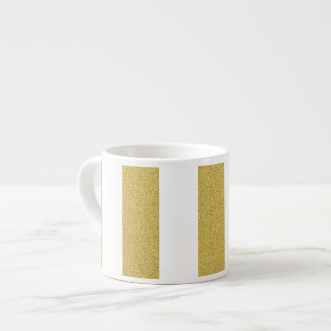 Gold Stripes, White Stripes, Striped Pattern Espresso Cup (Front Left)