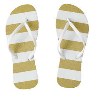 Gold Stripes, White Stripes, Striped Pattern Flip Flops