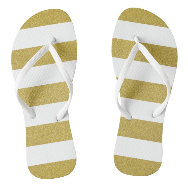 Gold Stripes, White Stripes, Striped Pattern Flip Flops (Footbed)