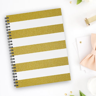 Gold Stripes, White Stripes, Striped Pattern Notebook