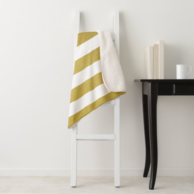 Gold Stripes, White Stripes, Striped Pattern Sherpa Blanket (In Situ)