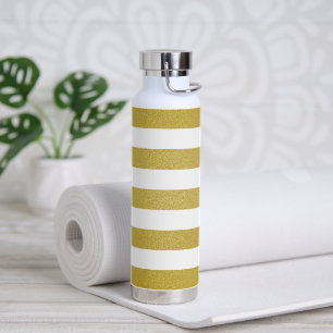 Gold Stripes, White Stripes, Striped Pattern Water Bottle