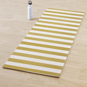 Gold Stripes, White Stripes, Striped Pattern Yoga Mat