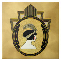 Gold Style Art Deco Flapper Ceramic Tile