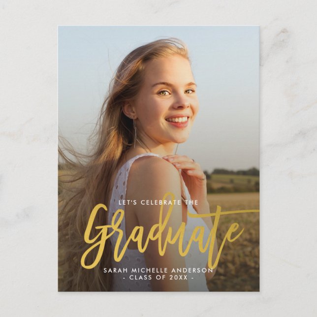 Gold Stylish Chic Graduation Party Photo Postcard (Front)
