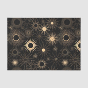 Gold stylized sun sunburst black textured tissue paper