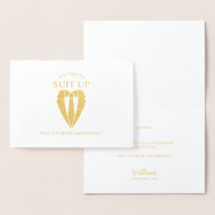 Gold Suit Personalized Groomsman Proposal Foil Card