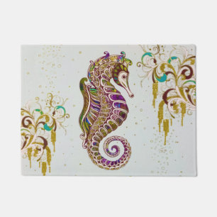 Gold Summer Rainbow Seahorse Glitter Doormat