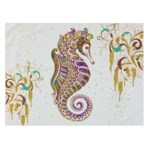 Gold Summer Rainbow Seahorse Glitter Tablecloth