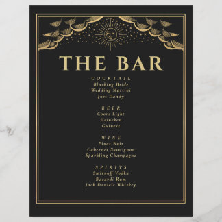 Gold Sun and Moon Tarot Card Wedding Bar Menu