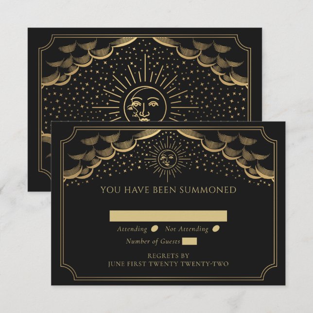Gold Sun and Moon Tarot Card Wedding RSVP (Front/Back)