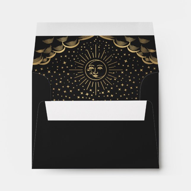 Gold Sun and Moon Tarot Card Wedding RSVP Envelope (Back (Bottom))