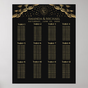 Gold Sun and Moon Tarot Card Wedding Seating Chart