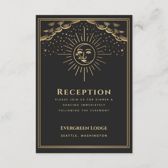 Gold Sun and Moon Tarot Reception Enclosure Card (Front)