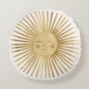 Gold Sun Happy Sunshine Round Pillow