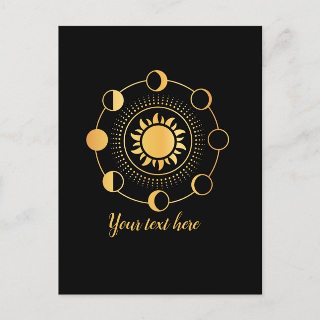 Gold Sun & Moon Phases Customizable Postcard (Front)