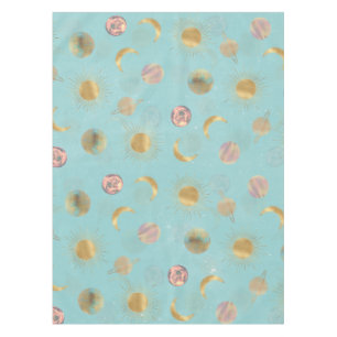 Gold Sun Moon Planets Space Blue illustration Tablecloth