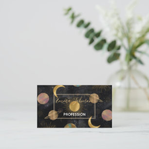 Gold Sun Moon Planets Space illustration Business Card