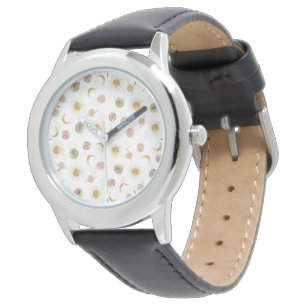 Gold Sun Moon Planets Space White illustration Watch