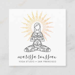 Gold sun Rays Lotus Pose Yoga Instructor Square Business Card