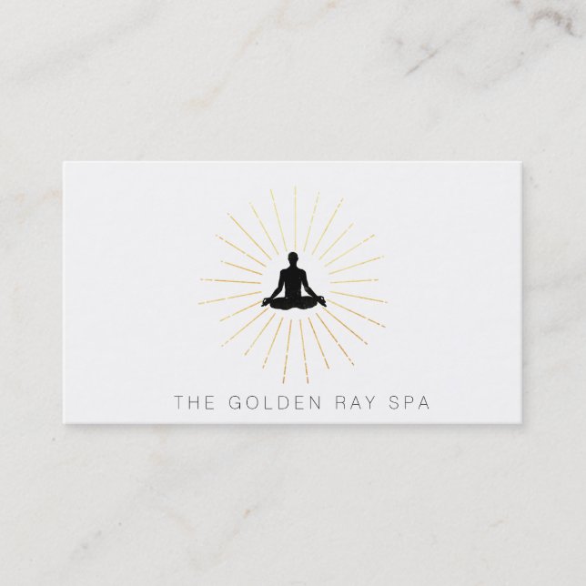 *~* Gold Sun Rays Man Meditation Lotus Pose Business Card (Front)