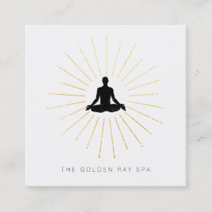 *~* Gold Sun Rays Man Meditation Yoga Pose Square Business Card