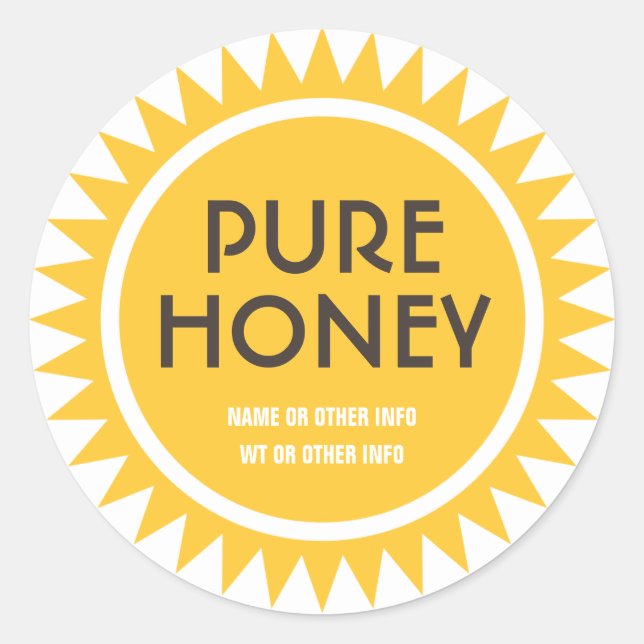 Gold Sun Round Honey Jar Label (Front)