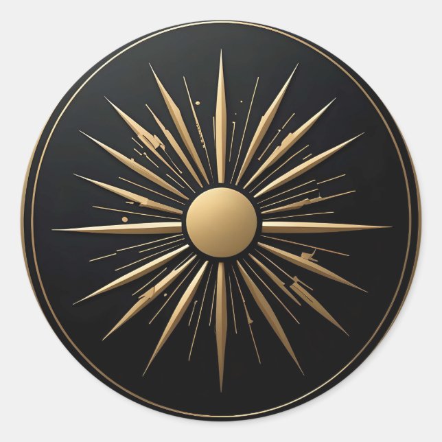 Gold Sunburst Line Art Sticker noir (Devant)