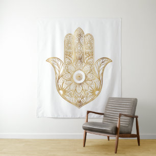 Gold Sunflower Hamsa Hand Tapestry