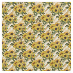 Gold Sunflower Honeycomb bee Pattern Monogram Fabric